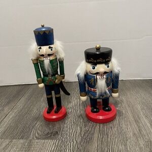 Lot Of 2 Nutcracker‎ Soldier Guards Wooden Holiday Decor Figurines 6" And 8"